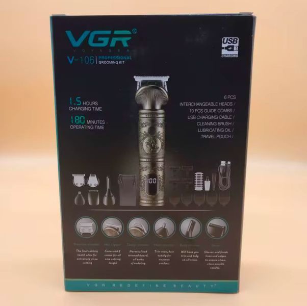 Бездротова машинка для стрижки 6в1, USB, VGR V-106 VGR V-106 фото