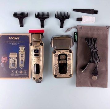 Display чоловічий набір VGR V-641, машинка для стрижки + бритва шейвер, 4 насадки, LED display VGR V-641 фото