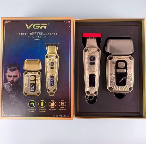 Display чоловічий набір VGR V-641, машинка для стрижки + бритва шейвер, 4 насадки, LED display VGR V-641 фото