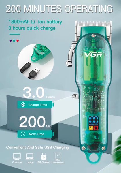Машинка для стрижки волосся VGR V-660 акумуляторна Green VGR V-660 фото