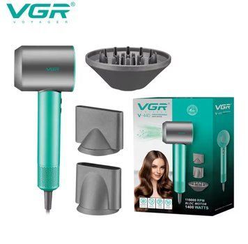 Фен професійний VGR V-440 GREEN, 3 рівні обдування, 3 рівні температури, 11000 RPM 3 насадки VGR V-440 фото