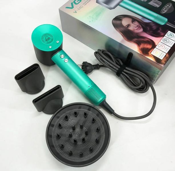 Фен професійний VGR V-440 GREEN, 3 рівні обдування, 3 рівні температури, 11000 RPM 3 насадки VGR V-440 фото