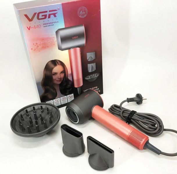 Профессиональный фен VGR V-440 , мощный с ионизацией и магнитными насадками VGR V-440 фото