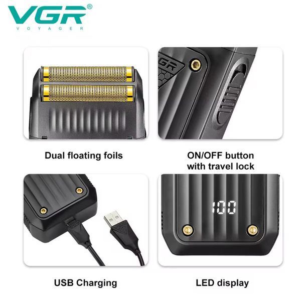 Електробритва чоловіча шейвер з подвійним лезом та LED-дисплеєм VGR V-363 V-363 фото