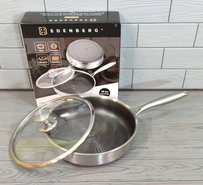 Професійна глибока сковорода з високими бортами та кришкою Edenberg EB-13063-28см/4л ЕВ- 13063 фото