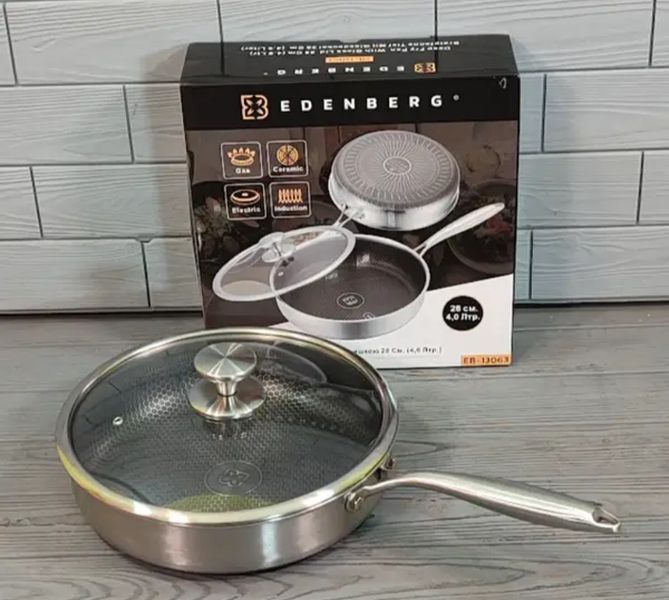 Професійна глибока сковорода з високими бортами та кришкою Edenberg EB-13063-28см/4л ЕВ- 13063 фото