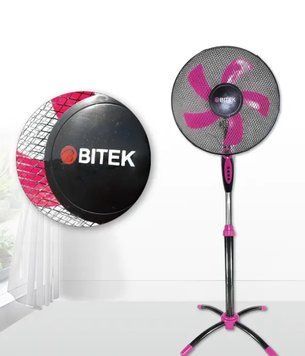 Вентилятор підлоговий BITEK 16" (40см) 100Вт 5 пласт. лоп. чорний/фіолетовий BT-1630BP BT-1630BP фото