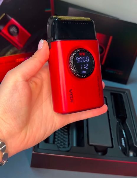 Електробритва VGR V-378 RED шейвер, подвійне лезо + триммер, регулювання потужності 7000-9000 RPM V-377 фото