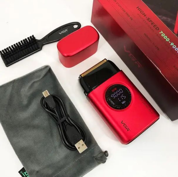 Електробритва VGR V-378 RED шейвер, подвійне лезо + триммер, регулювання потужності 7000-9000 RPM V-377 фото