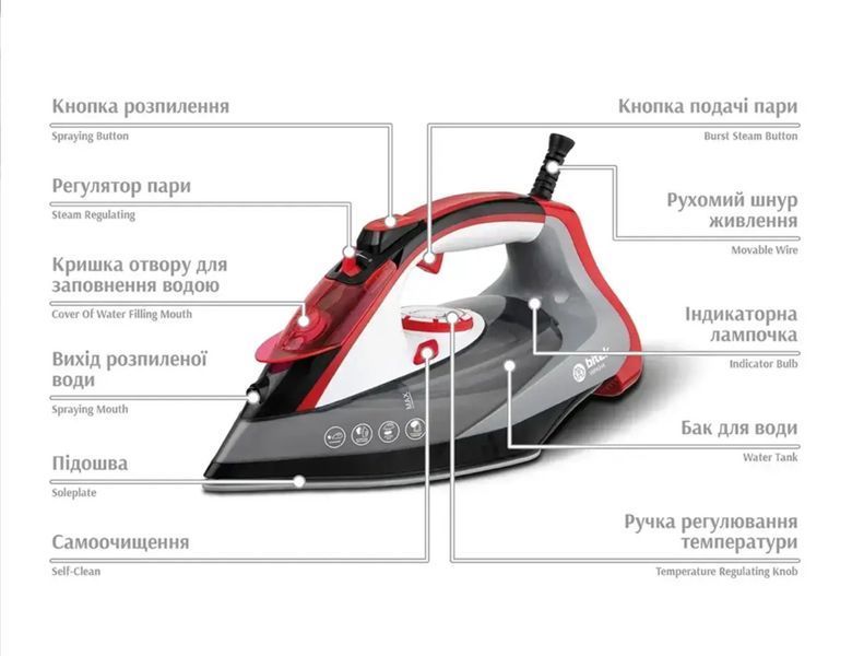 Праска парова з керамічною підошвою 2800Вт BITEK BT-1255R BT-1255R фото